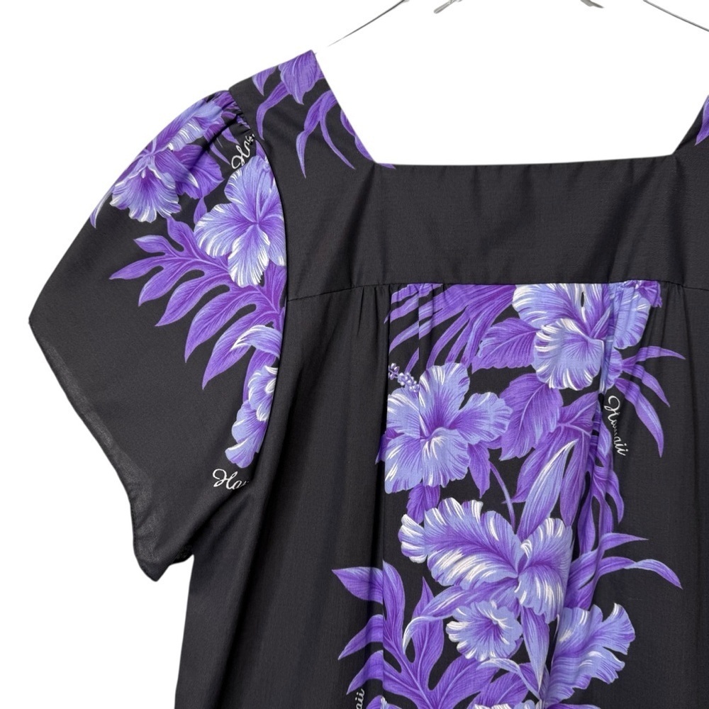 Vintage Jade Fashions Hawaiian Purple Floral Cotton Midi Sweetheart Dress Sz L - Picture 13 of 13